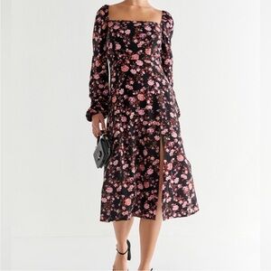 Francesca’s Kathleen Puff Sleeve Slit Midi Floral